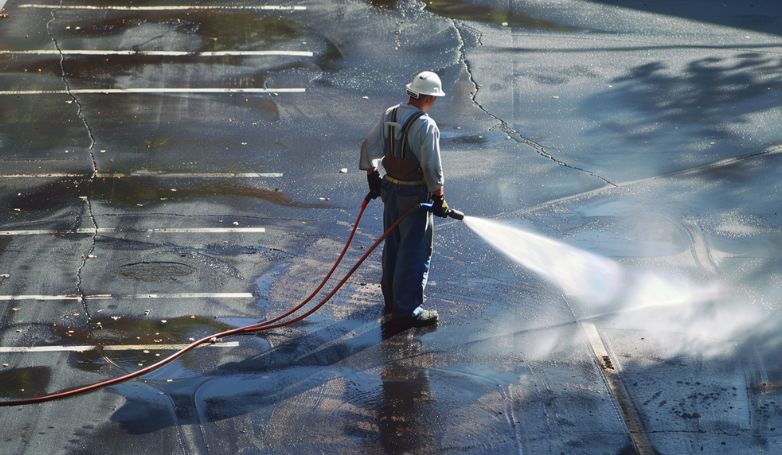 parking lot cleaning stock image